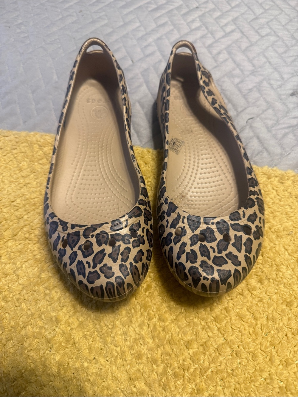 CROCS Leopard-Print Ballet Flats in Beige and Black